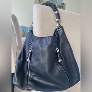 Michael Kors Genuine Black Leather Zipper Hobo Handbag purse